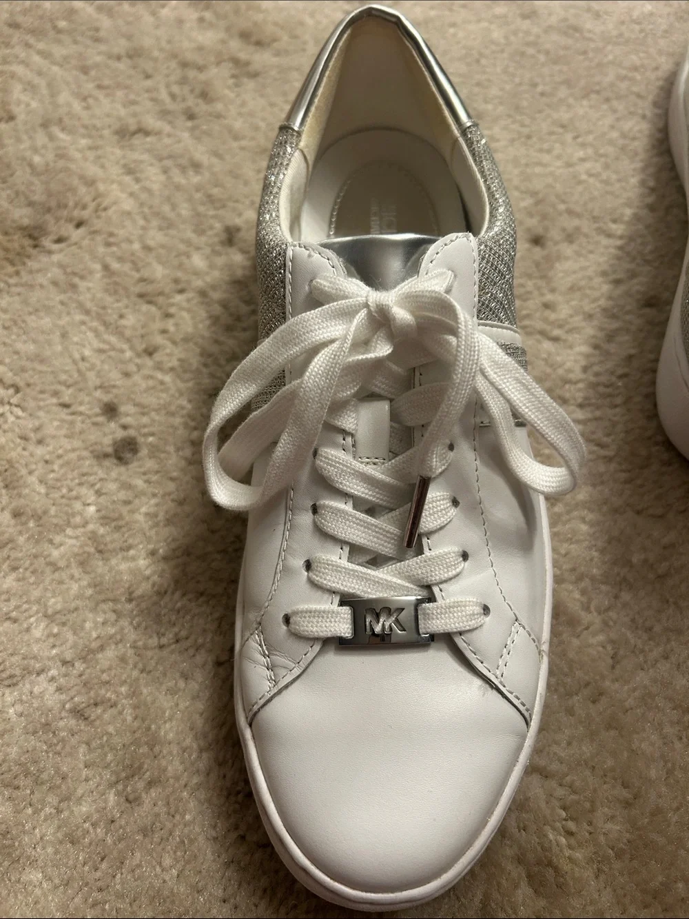 Michael Kors Irving Glitter chain Mesh White & Silver Lace-Up Leather Sneaker